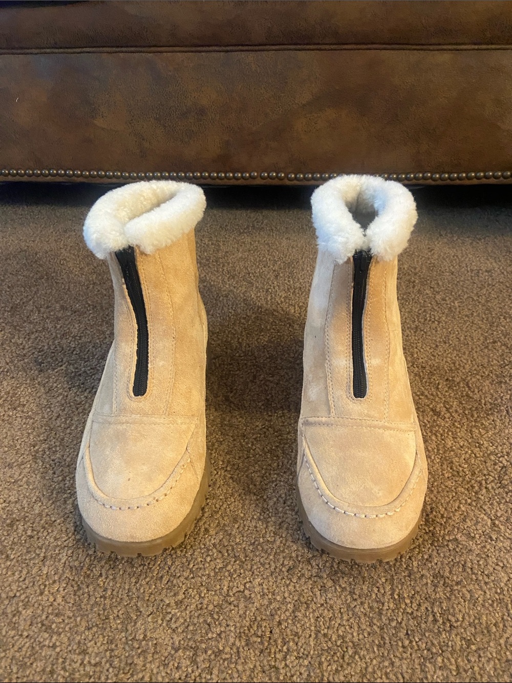 Propet Women's Suede Shearling Ankle Boots in Tan